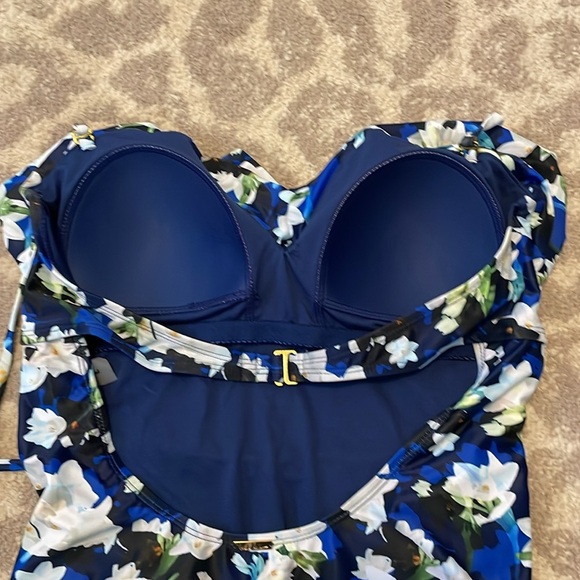 NICOLE MILLER Swim Suit 1 Piece Ruffle Blue Floral Large - Picture 5 of 6